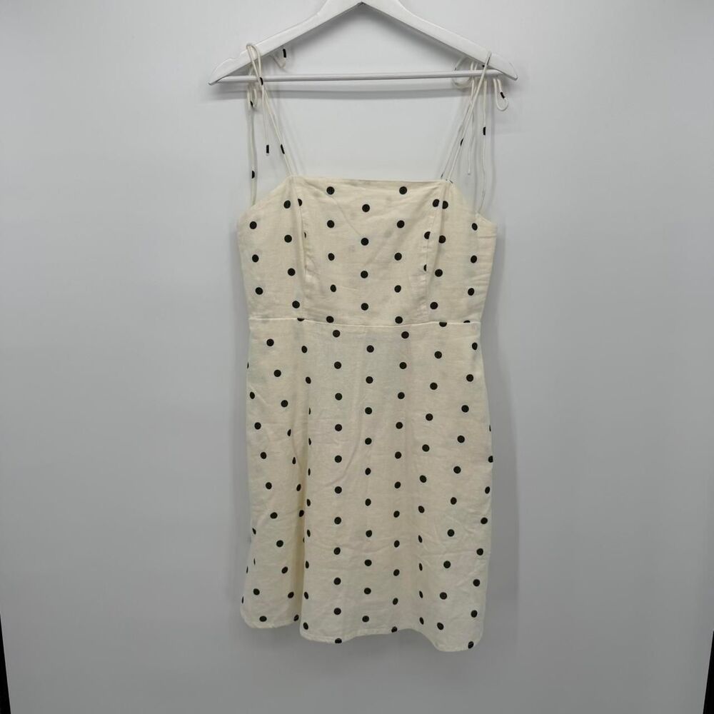 Old Navy Cream & Black Polka Dot Linen Blend Tie Shoulder Mini Dress Size Medium - Picture 2 of 9